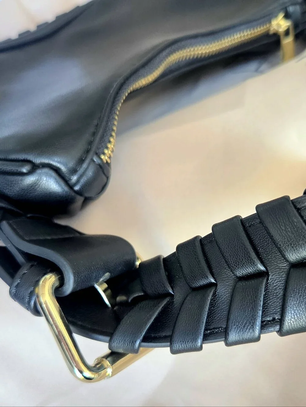 Shoulder Crescent Handbag Black Vegan Leather ~ by JULES KAE Braided Wrap Strap